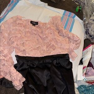 Boohoo Blush Pink Lace Long-Sleeve Top